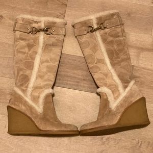 Coach Tan Suede Wedges Tall Boots